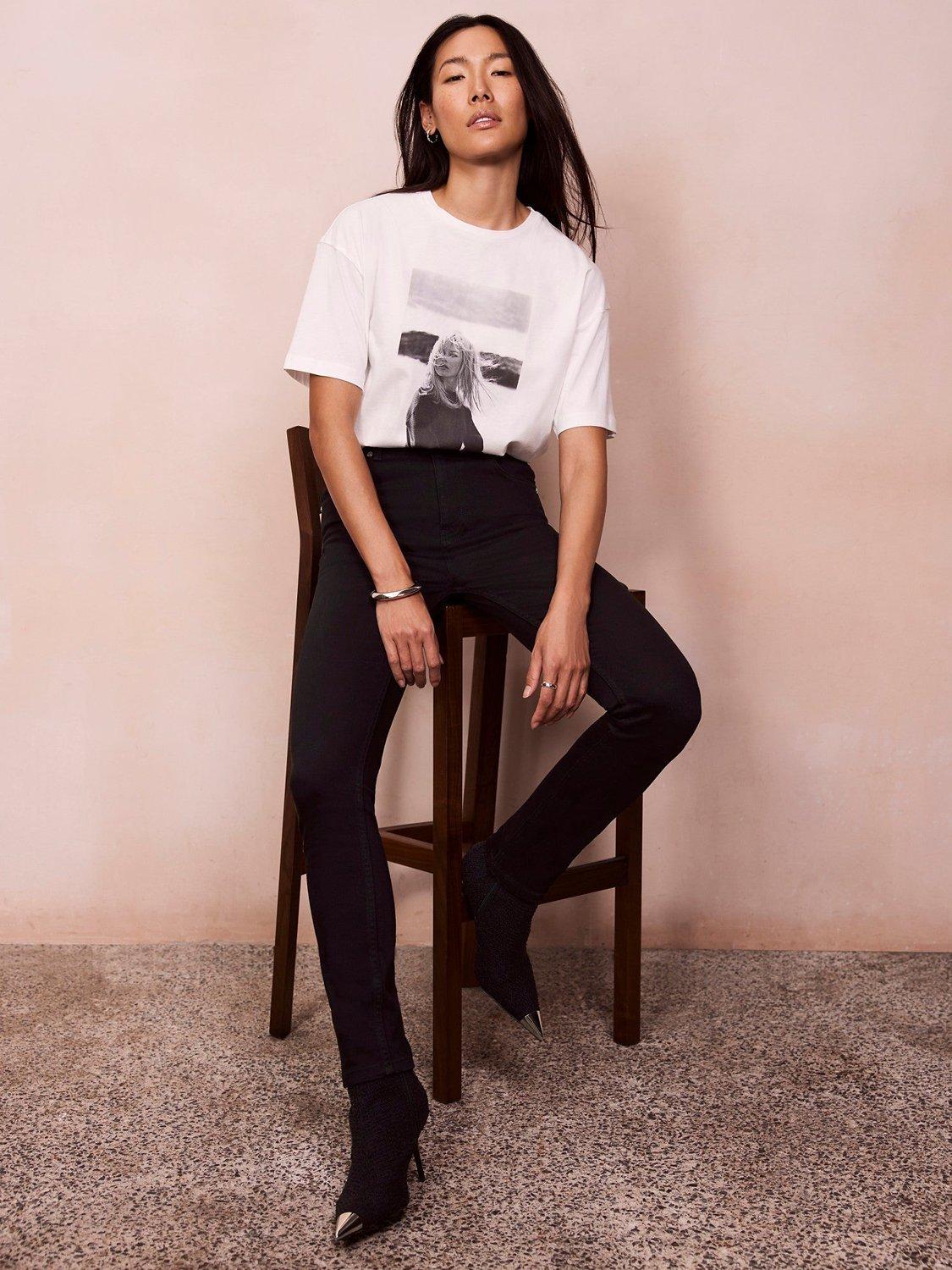 Product image 2 of 4, which shows Mint Velvet Mid Rise Slim Leg Jeans, Black, 6R