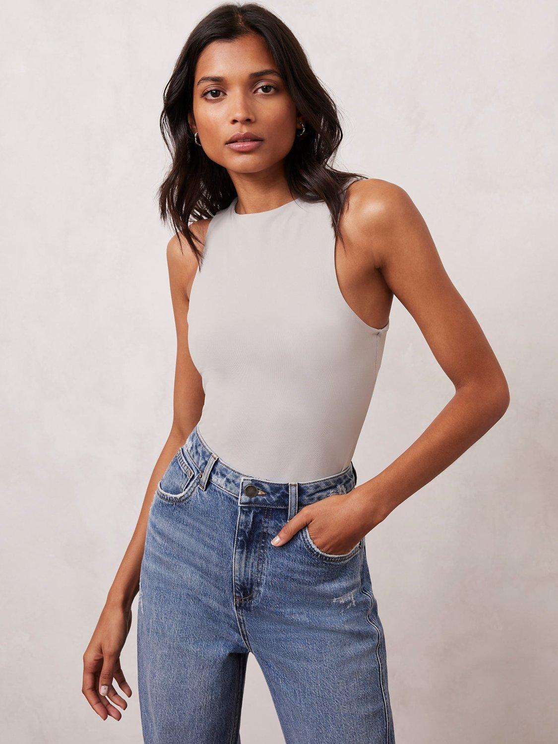 Mint Velvet Cutaway Sleeve Vest Top, Silver