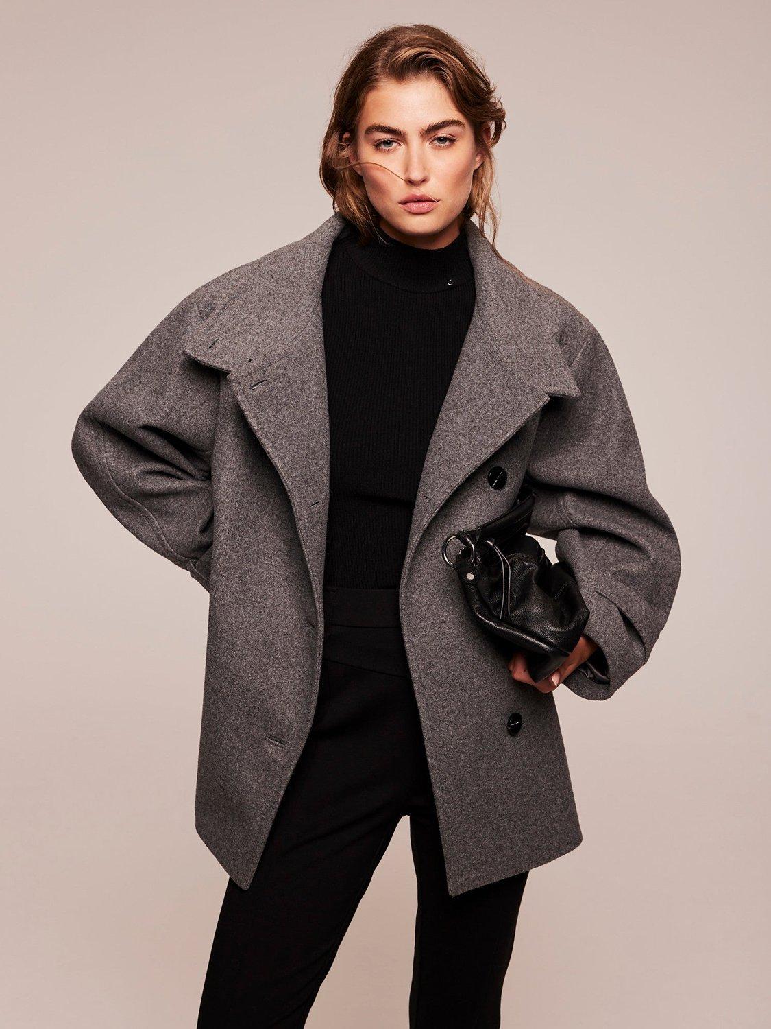 Mint Velvet Oversized Funnel Neck Coat, Grey