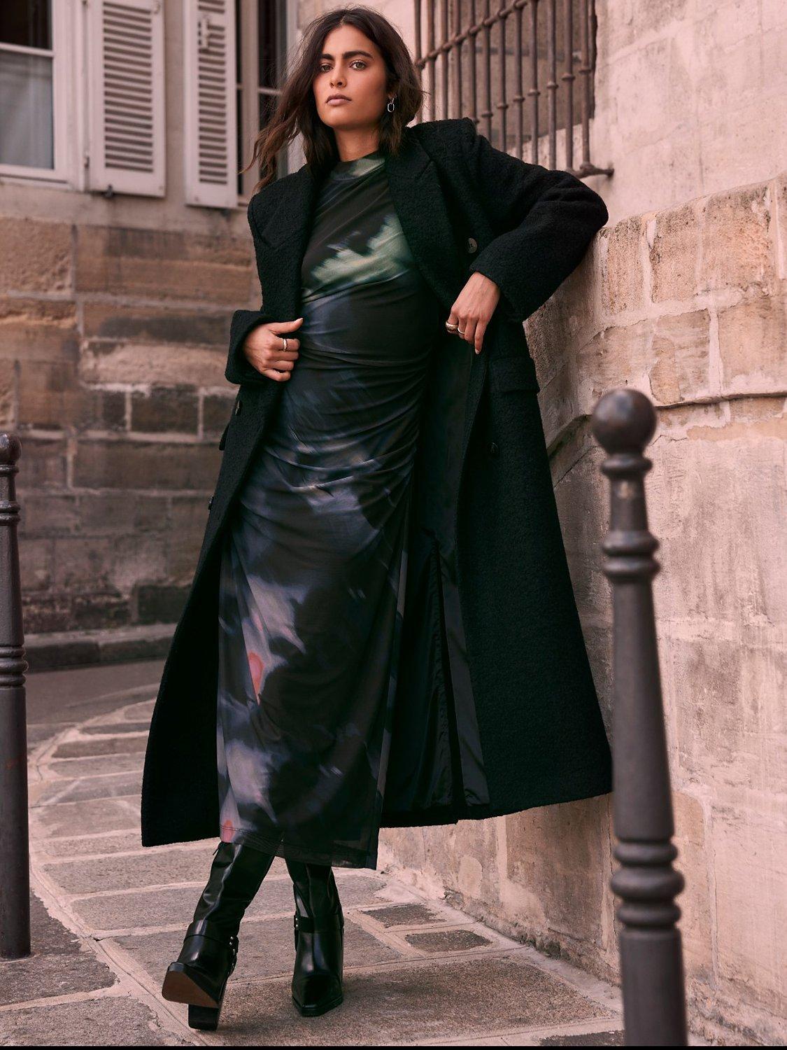 Mint Velvet Boucle Long Coat, Black