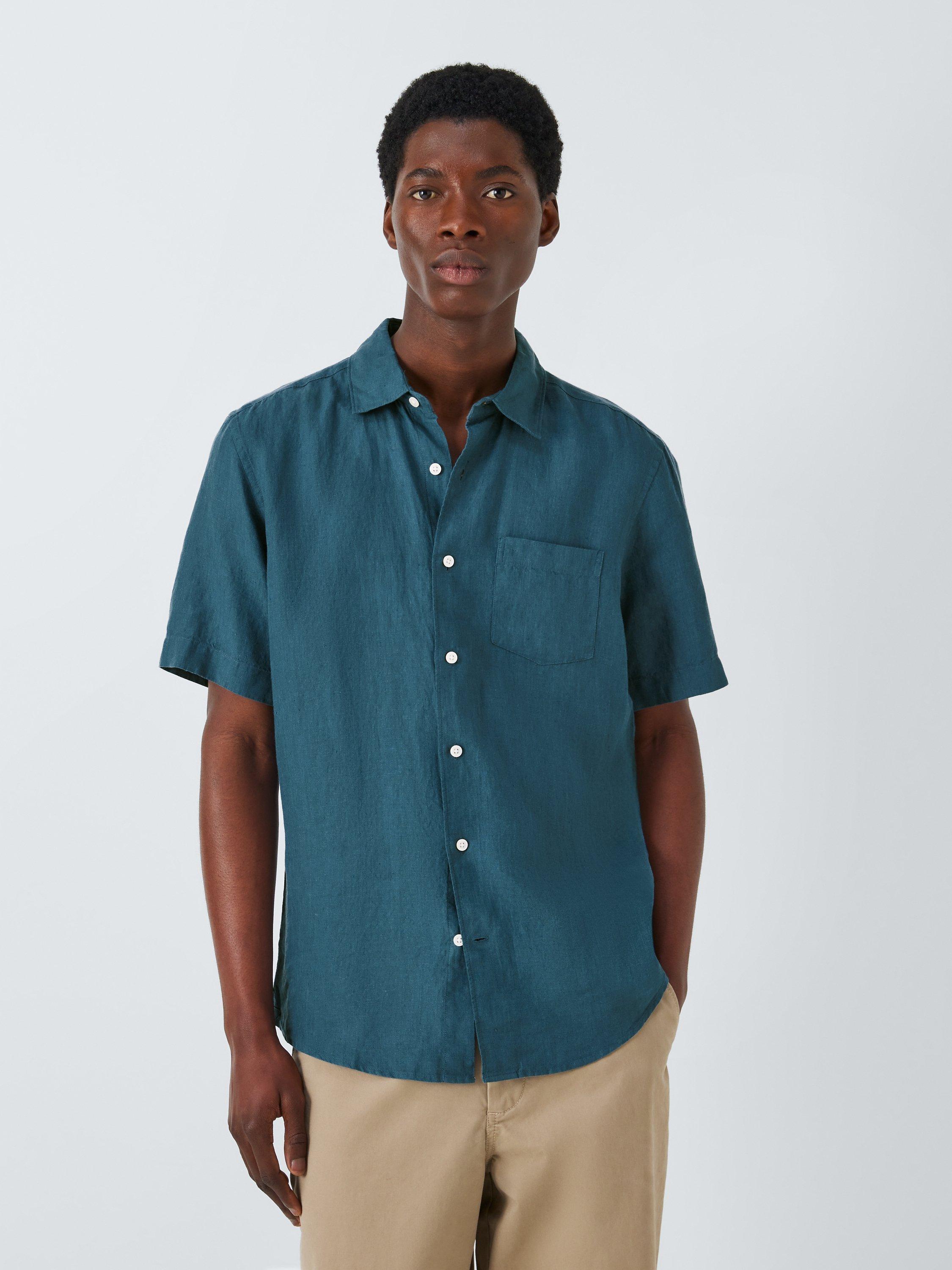 John Lewis Linen Short Sleeve Shirt, Mallard Blue