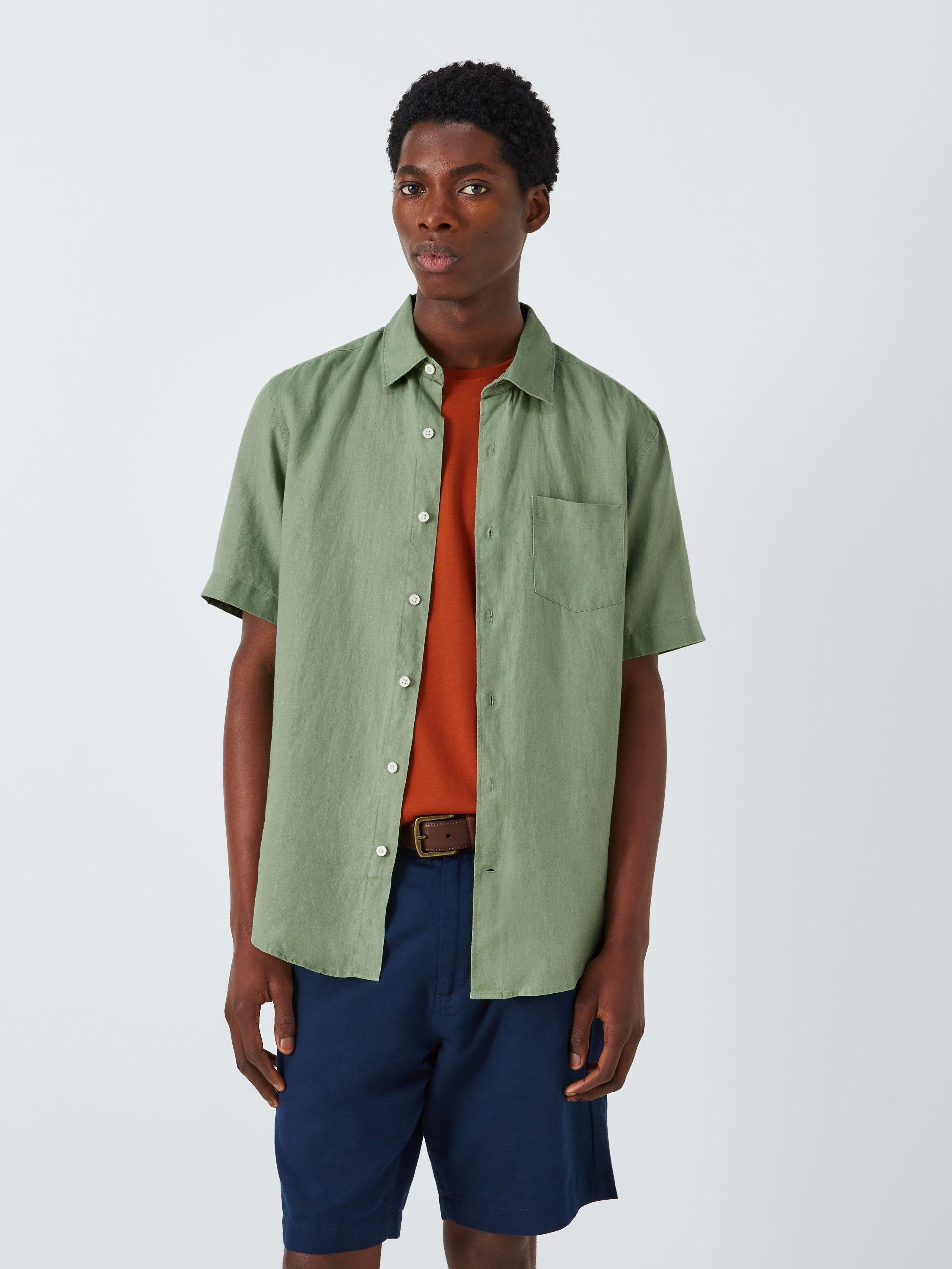 John Lewis Linen Short Sleeve Shirt, Loaden Forest