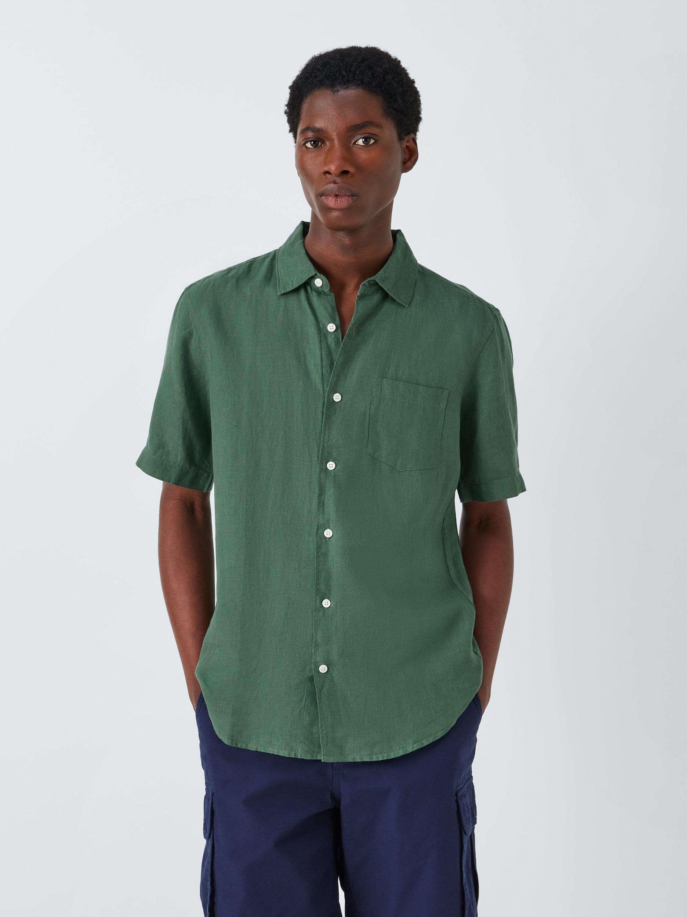 John Lewis Linen Short Sleeve Shirt, Green, XL