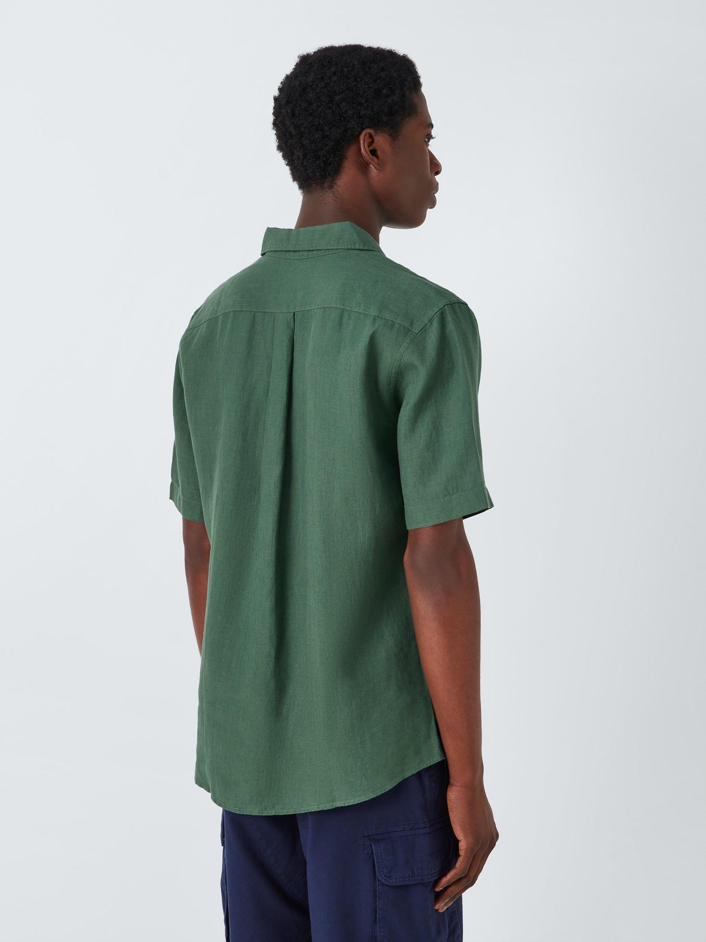 John Lewis Linen Short Sleeve Shirt, Green, XL