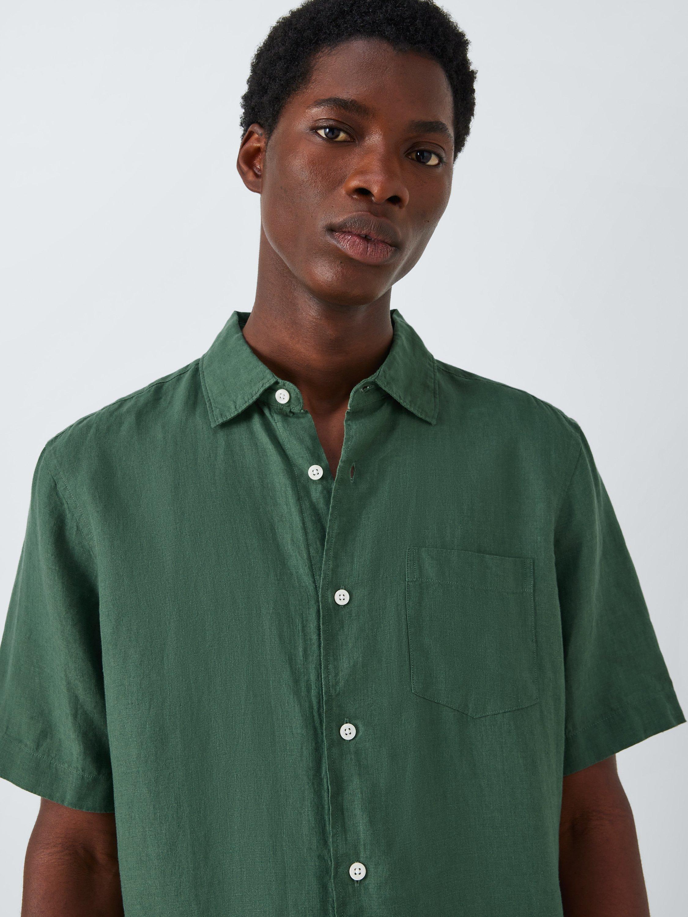 John Lewis Linen Short Sleeve Shirt, Green, XL