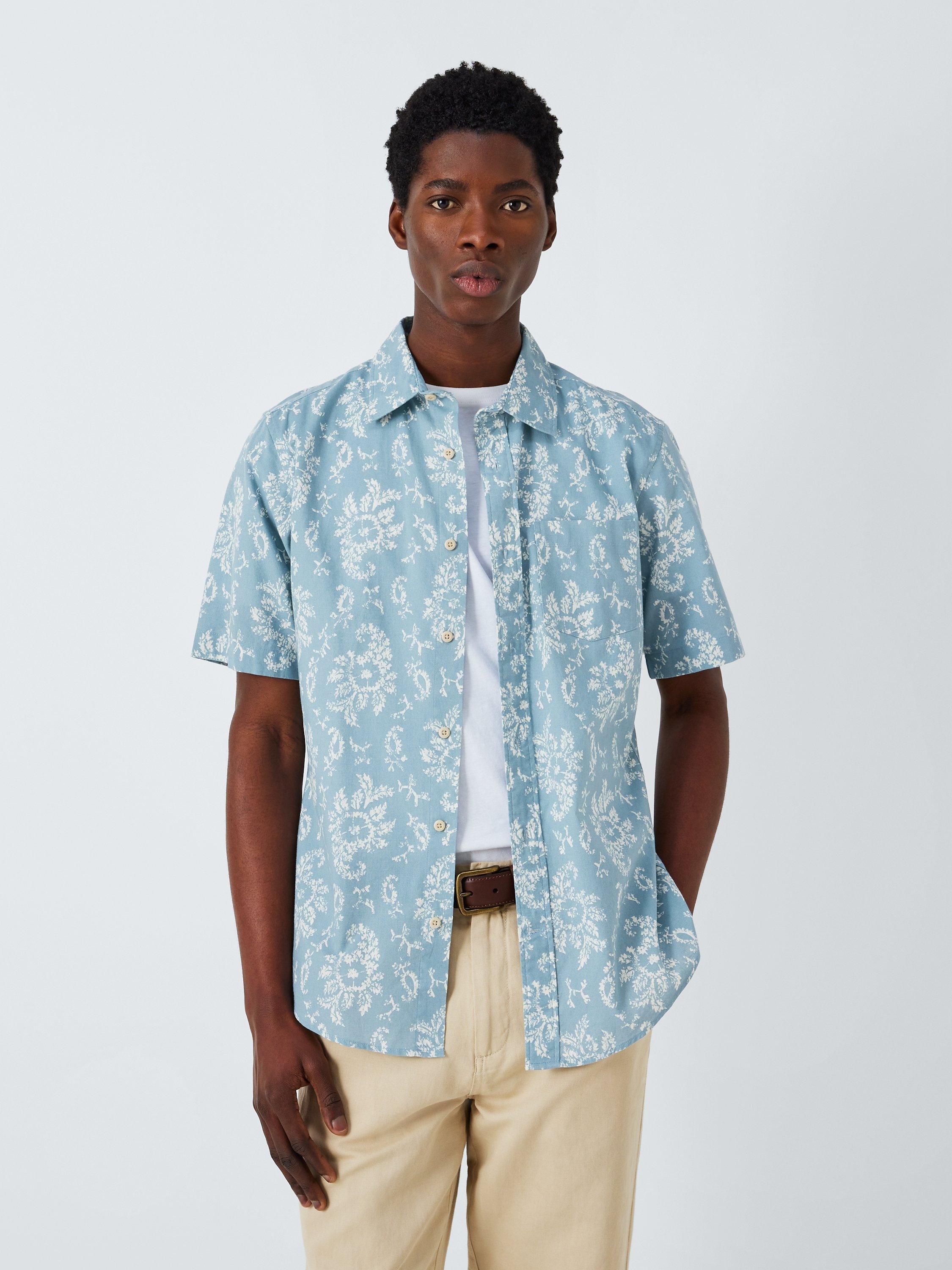John Lewis Wood Block Short Sleeve Shirt, Blue