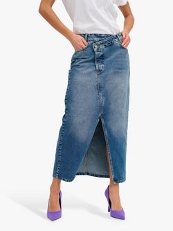 MY ESSENTIAL WARDROBE Louis Crossover Waist Denim Skirt, Medium Blue Retro, Medium Blue Retro