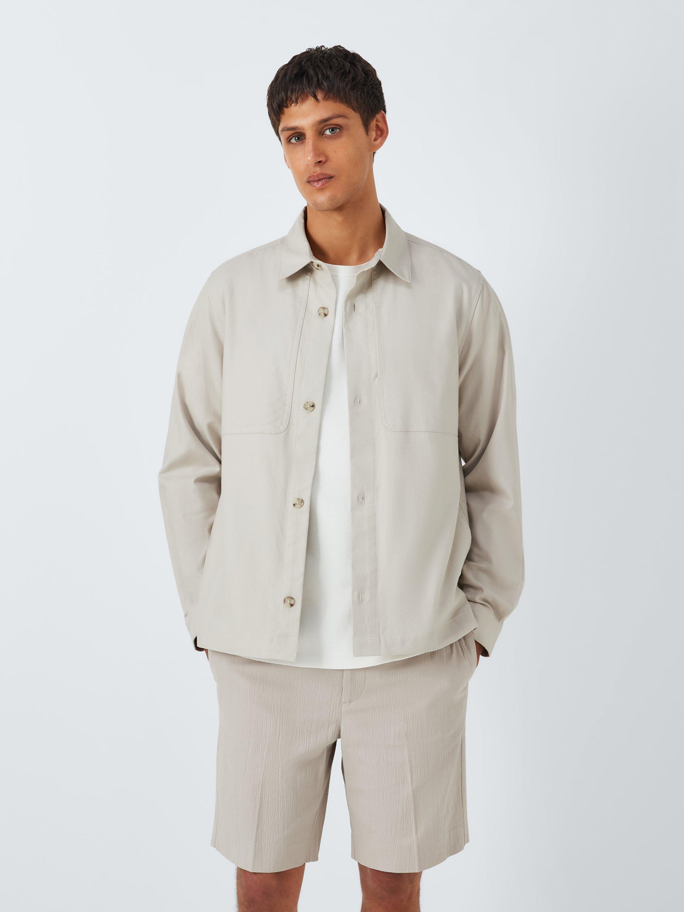 Kin Cotton Linen Blend Overlay Overshirt, Silver Birch