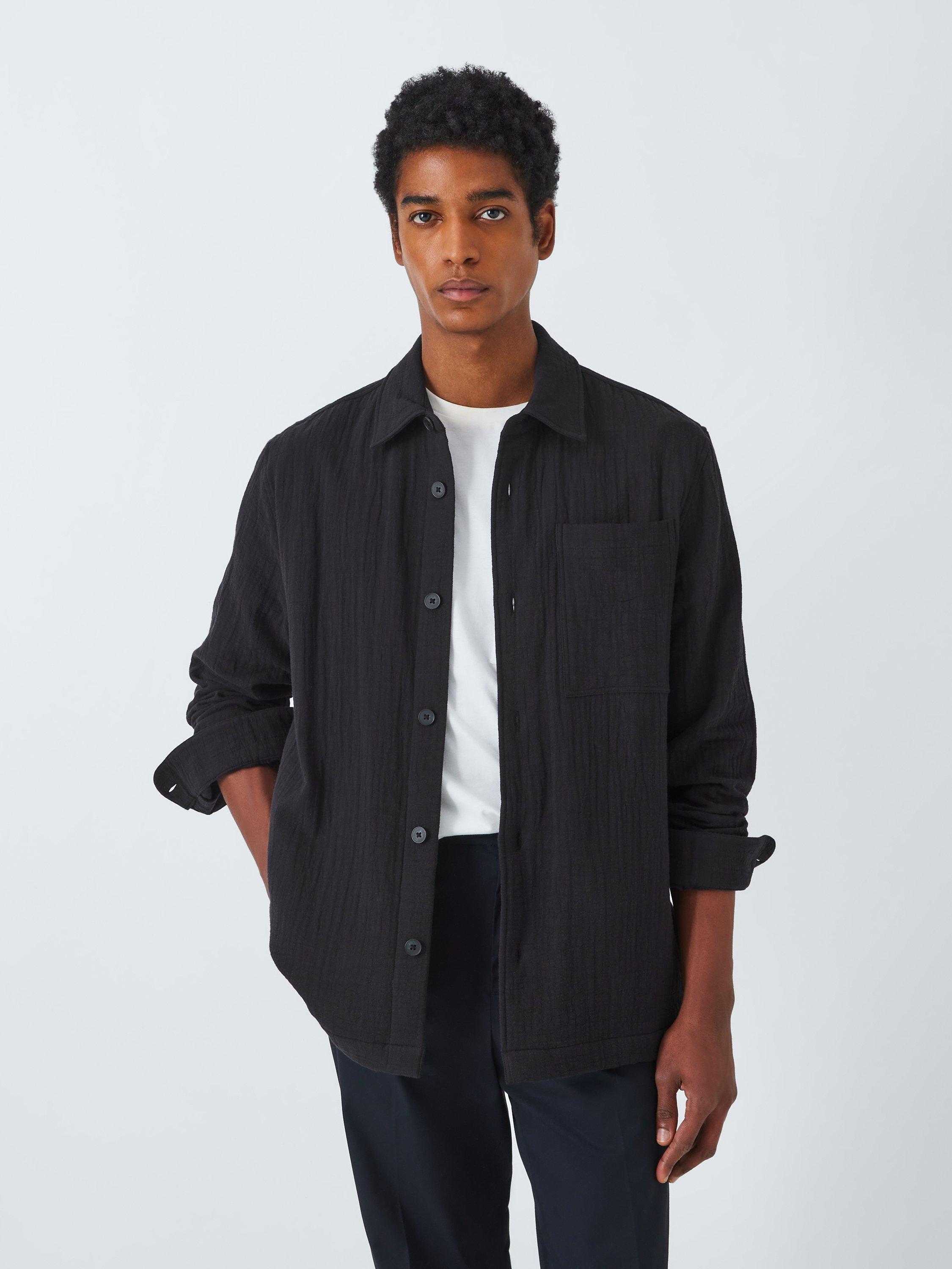 Kin Cotton Long Sleeve Textured Overshirt, Black Beauty