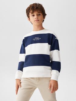Mango Kids' Medford Large Stripe Jumper, Navy/White, Navy/White