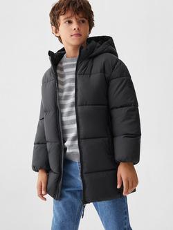 Mango Kids' Amerlong Quilted Long Coat - view 2, Black