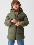 Mango Kids' Amerlong Quilted Long Coat, Beige/Khaki