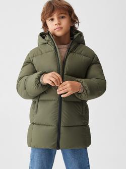 Mango Kids' Amerlong Quilted Long Coat, Beige/Khaki