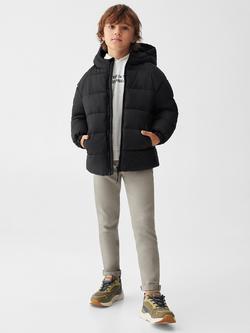Mango Kids' America Quilted Hooded Coat - view 2, Black