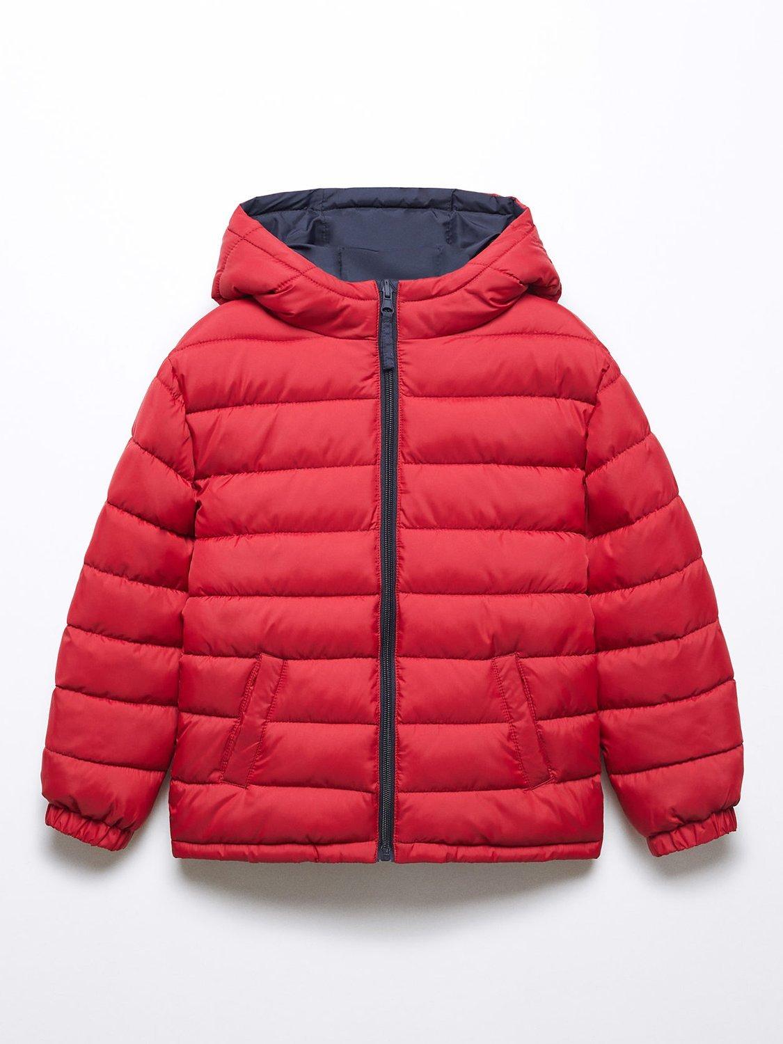 Product image 1 of 3, which shows Mango Kids' Paco Reversible Quilted Hooded Anorak, Red/Navy, 5 years