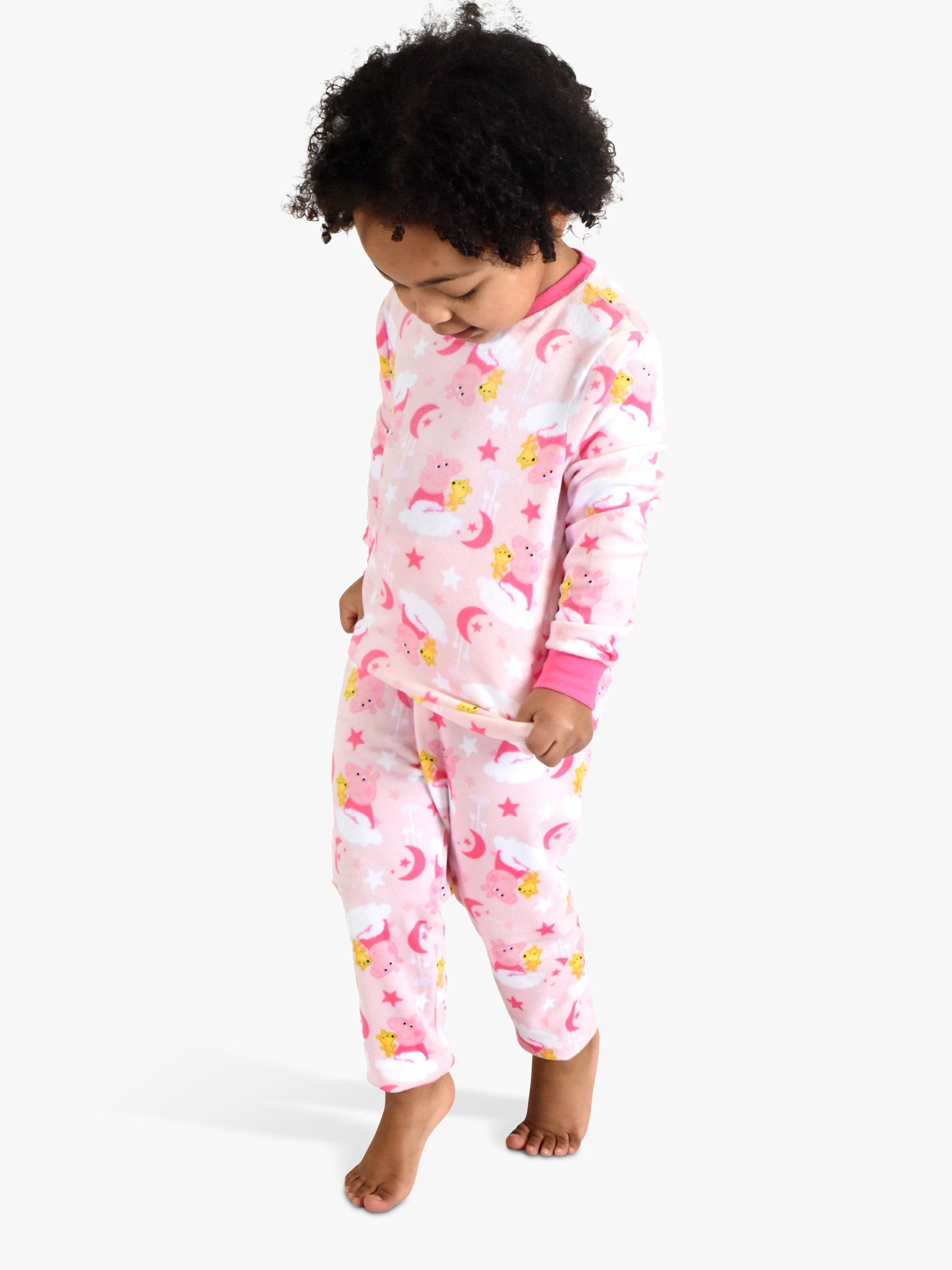 Product image 1 of 5, which shows Brand Threads Kids' Peppa Pig Fleece Pyjamas Set, Pink, 12-18 months