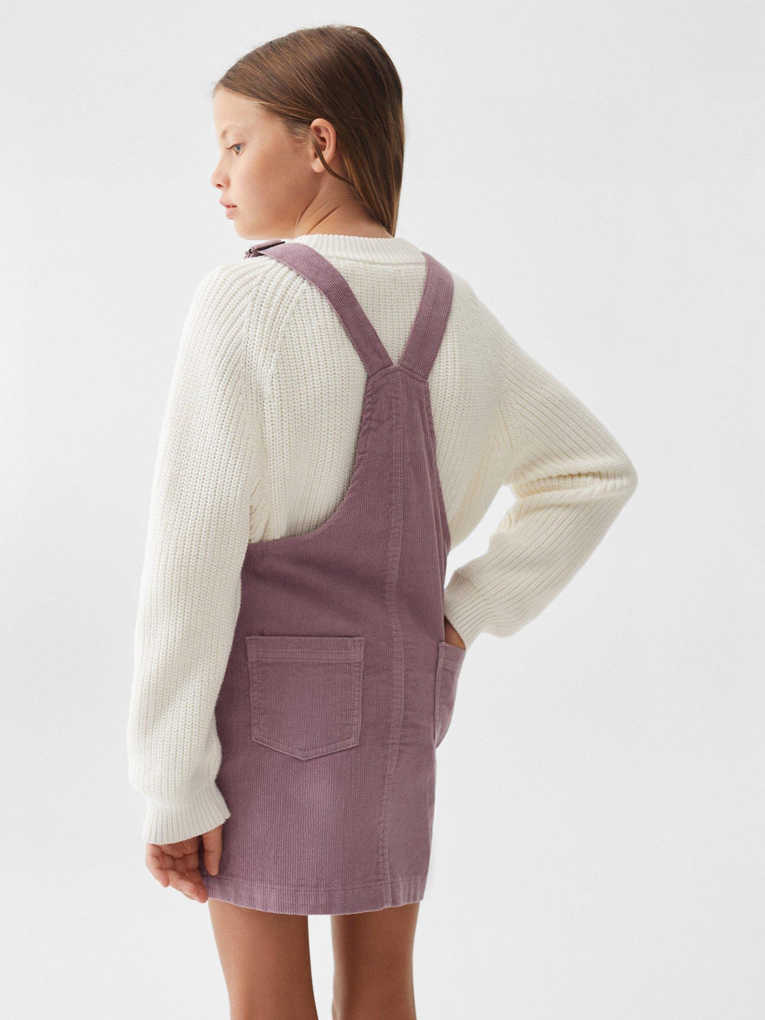 Product image 4 of 6, which shows Mango Kids' Griselda Corduroy Pinafore Dress, Purple, 9 years