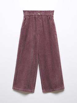 Mango Kids' Lina Cord Wide Leg Cropped Trousers, Medium Purple