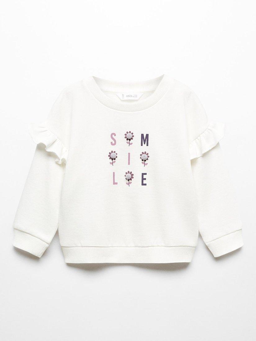 Mango Baby Bloom Ruffle Sleeve Sweatshirt, Natural White