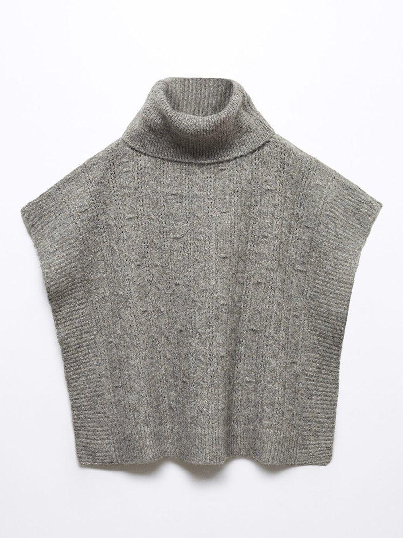 Mango Kids' Alma High Neck Knitted Vest Jumper, Dark Drey