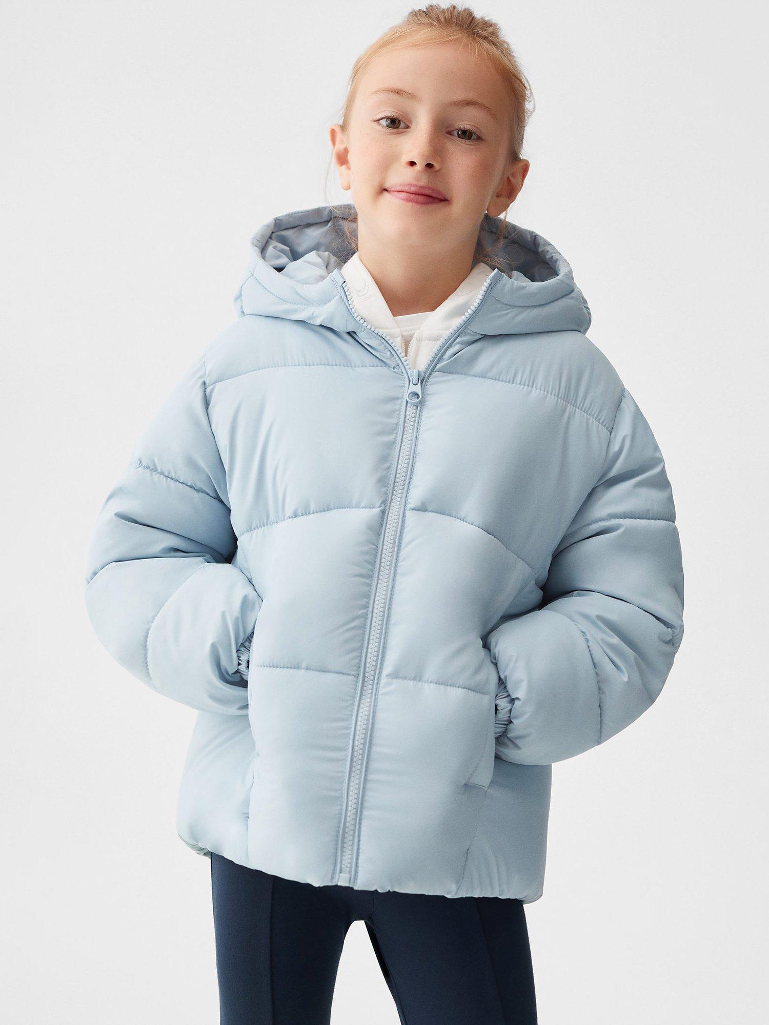 Mango Kids' Ali Hooded Quilted Jacket, Pastel Blue