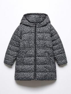 Mango Kids' Alilong Quilted Long Jacket, Black/Multi, Black/Multi