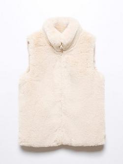 Mango Kids' Canela Faux Fur Waistcoat, Light Beige, Light Beige