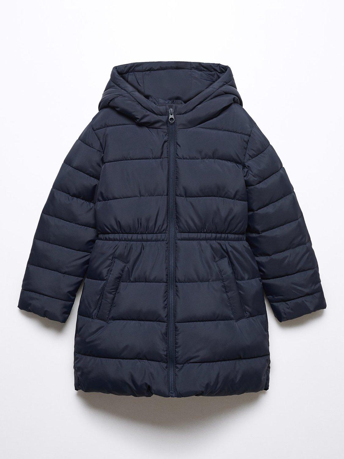 Mango Kids' Quilted Long Coat, Navy