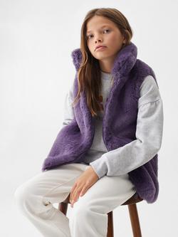 Mango Kids' Canela High Neck Faux Fur Gilet, Pastel Purple, Pastel Purple