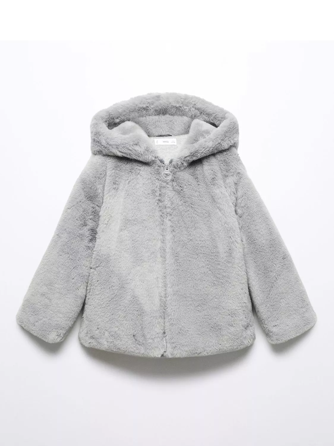 Mango Kids' Bolita Faux Fur Hooded Coat, Grey