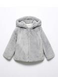 Mango Kids' Bolita Faux Fur Hooded Coat, Grey