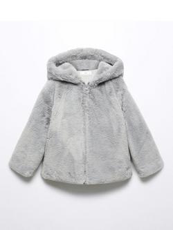 Mango Kids' Bolita Faux Fur Hooded Coat, Grey, Grey