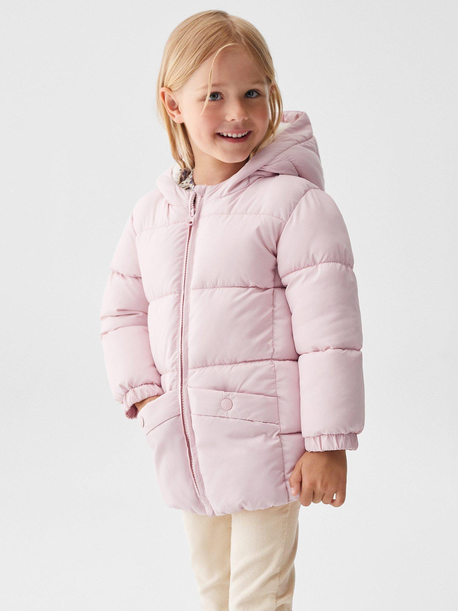 Product image 1 of 7, which shows Mango Baby Julong Faux Shearling Lined Hooded Padded Jacket, Light Pastel Pink, 9-12 months
