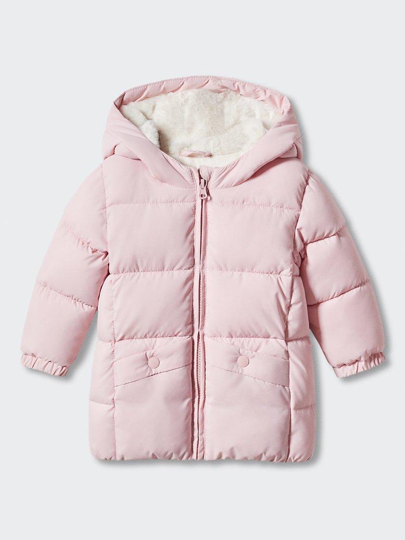 Product image 3 of 7, which shows Mango Baby Julong Faux Shearling Lined Hooded Padded Jacket, Light Pastel Pink, 9-12 months