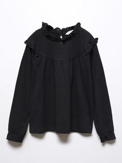 Mango Kids' Olga Ruffle Detail Long Sleeve T-Shirt, Black