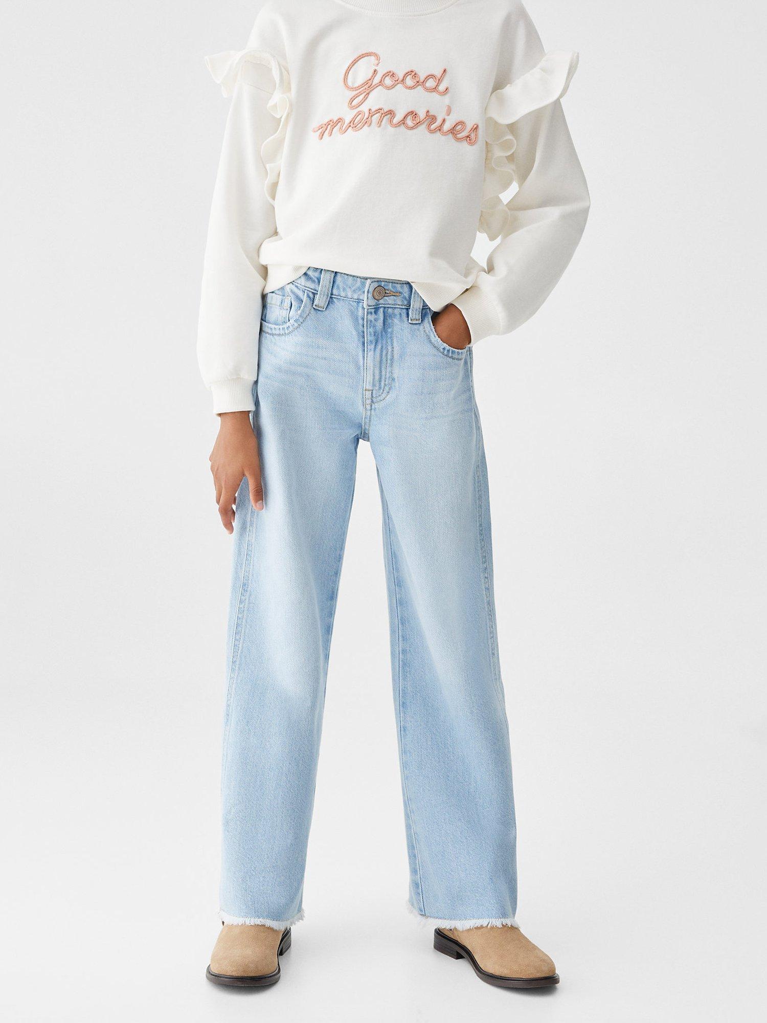 Mango Kids' Gim Wide Leg Jeans, Light Blue