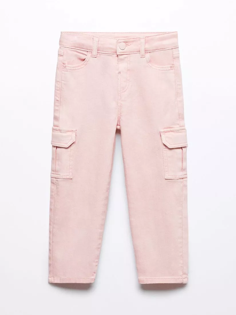 Mango Kids' Wanda Pocket Cargo Jeans, Light Pastel Pink