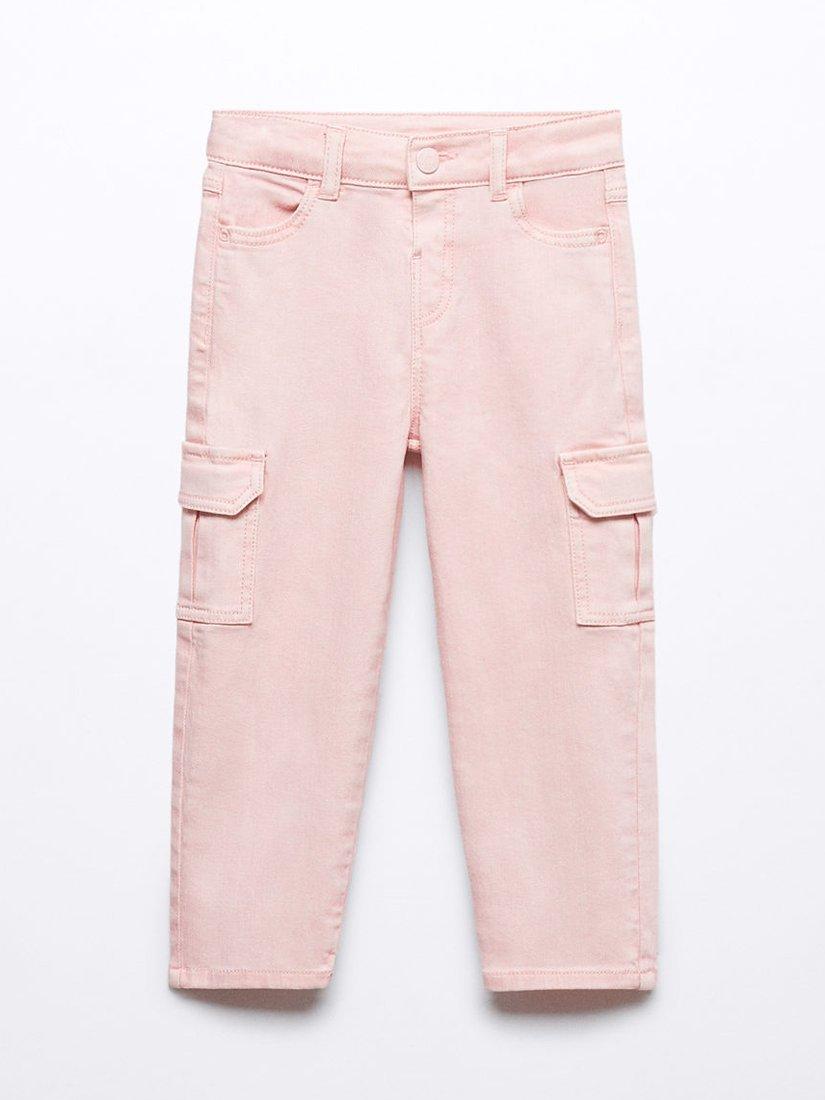 Product image 1 of 3, which shows Mango Kids' Wanda Pocket Cargo Jeans, Light Pastel Pink, 3-4 years