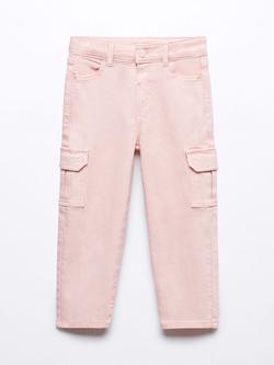 Mango Kids' Wanda Pocket Cargo Jeans, Light Pastel Pink, Light Pastel Pink