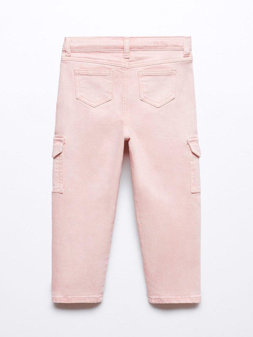 Product image 2 of 3, which shows Mango Kids' Wanda Pocket Cargo Jeans, Light Pastel Pink, 3-4 years