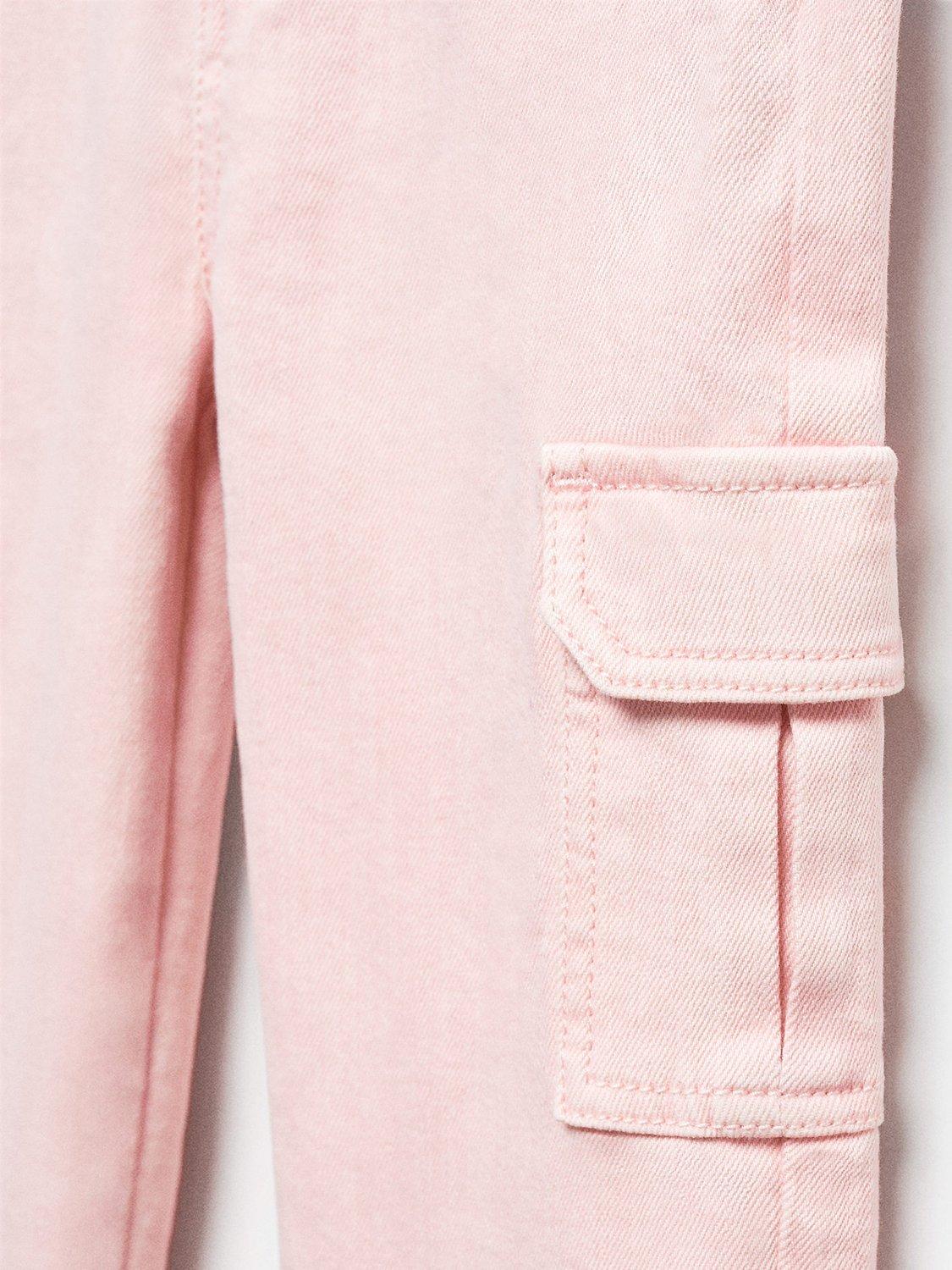 Product image 3 of 3, which shows Mango Kids' Wanda Pocket Cargo Jeans, Light Pastel Pink, 3-4 years