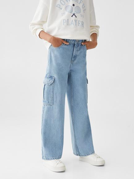 Mango Kids' Sabrina Cargo Style Jeans, Open Blue, Open Blue
