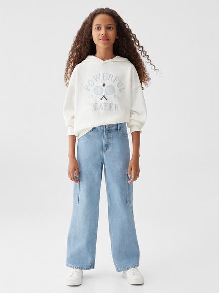 Mango Kids' Sabrina Cargo Style Jeans, Open Blue - view 2, Open Blue