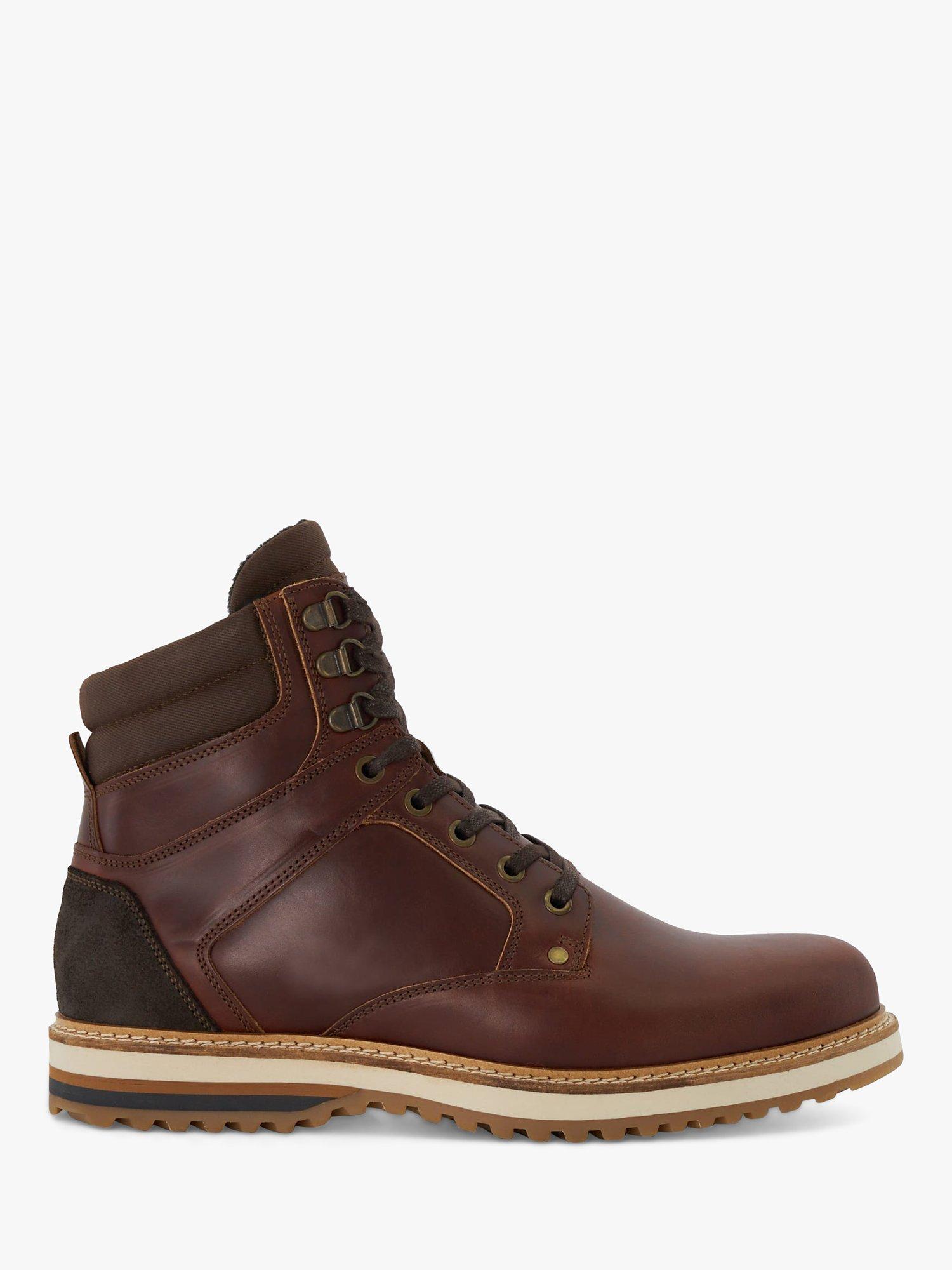 Dune Callen Plain Toe Hybrid Sole Boots, Dark Brown-leather