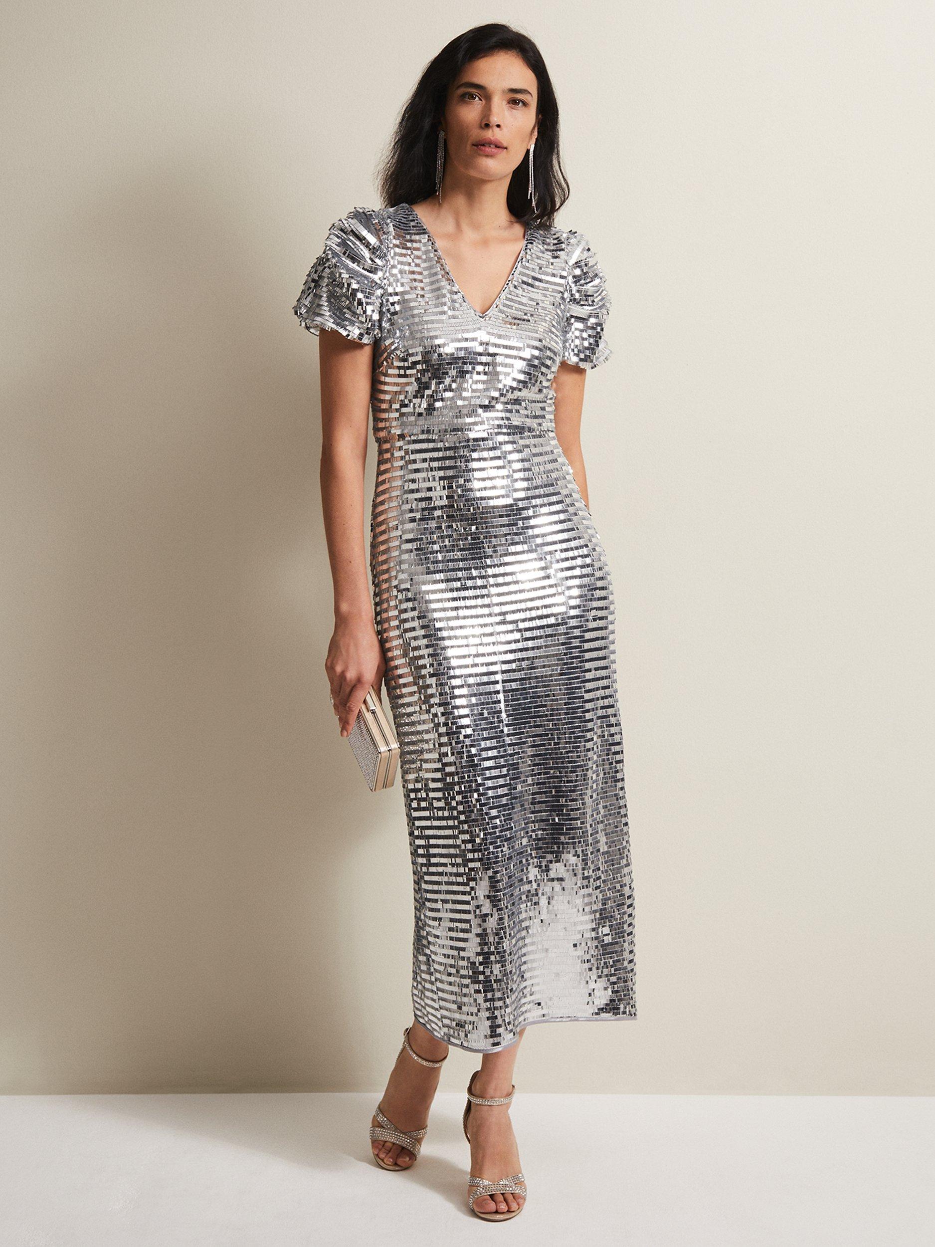 Phase Eight Novalie Sequin Maxi Dress, Silver
