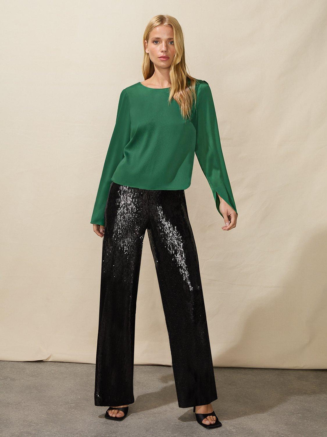Ro&Zo Satin Cowl Back Top, Green