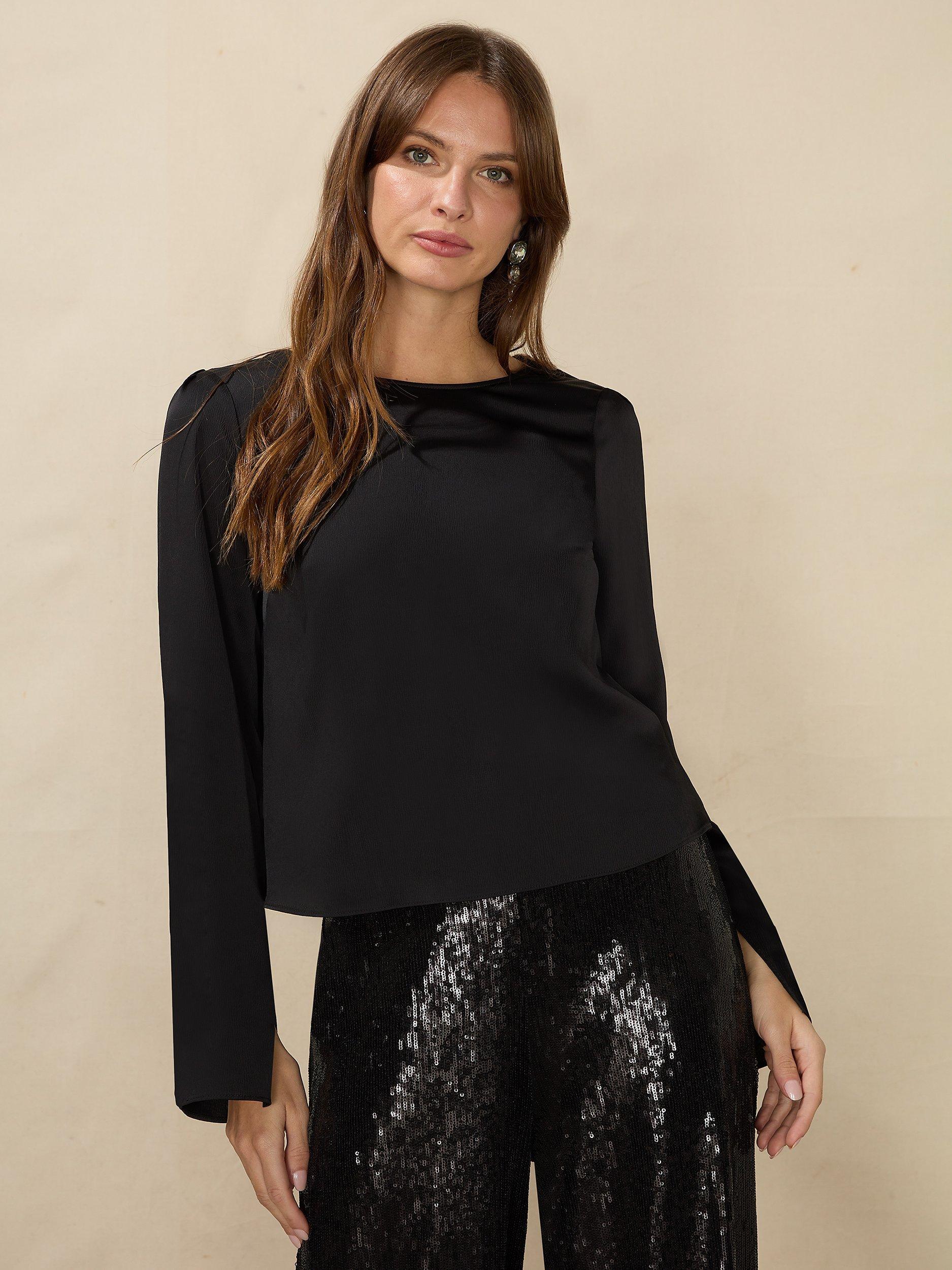 Ro&Zo Satin Cowl Back Top, Black