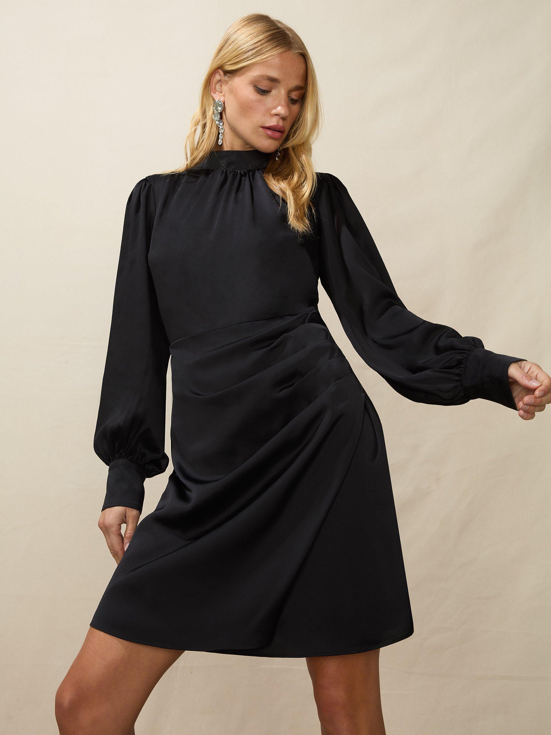 Ro&Zo High Neck Ruched Mini Dress, Black
