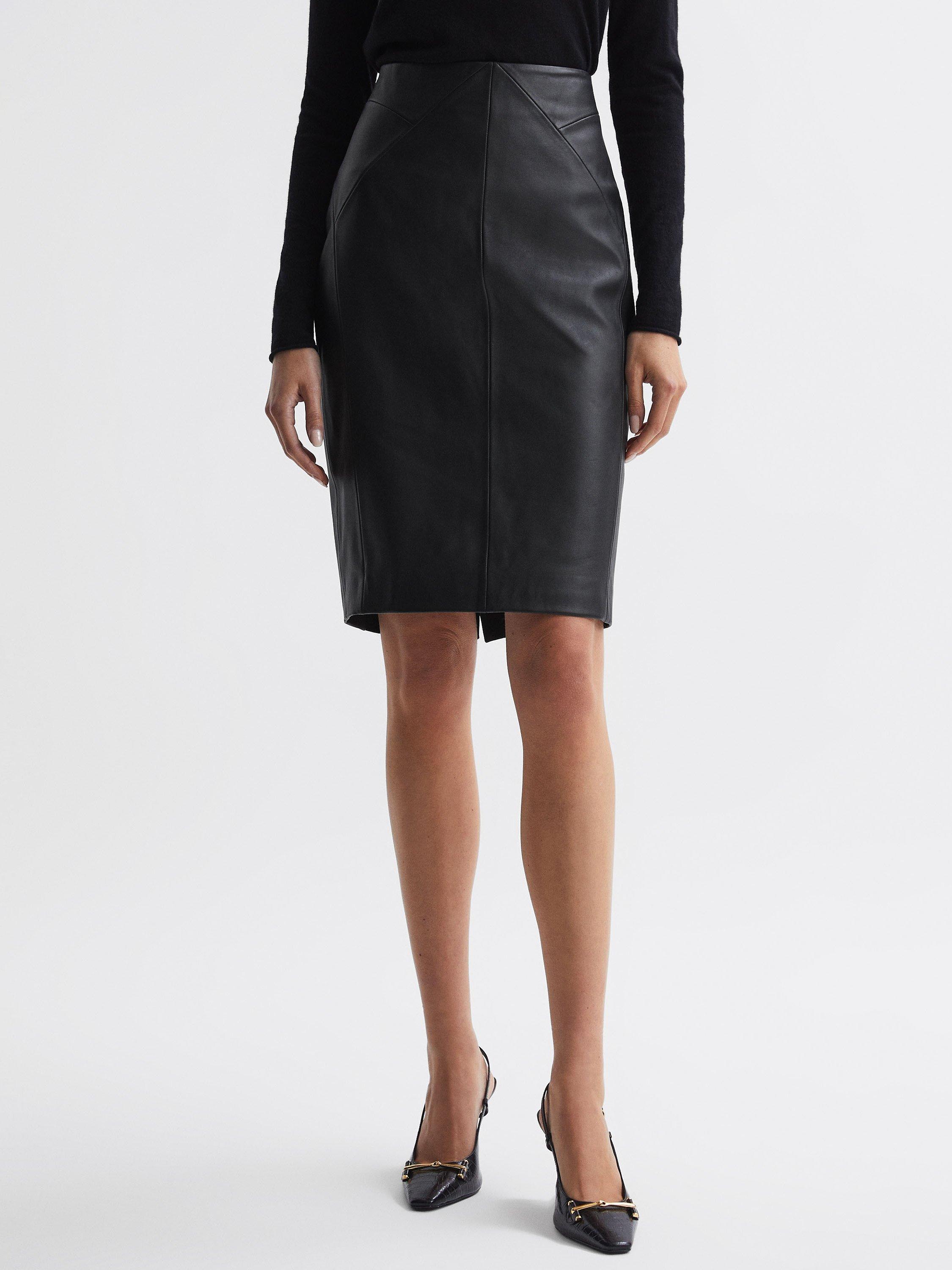 Reiss Raya Leather Pencil Skirt Black