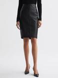 Reiss Raya Leather Pencil Skirt, Black